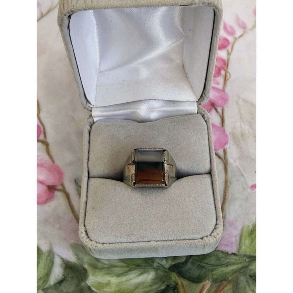 Vintage 60s Wheeler Mfg. Banded Agate Unisex Sterling Ring size 6.5